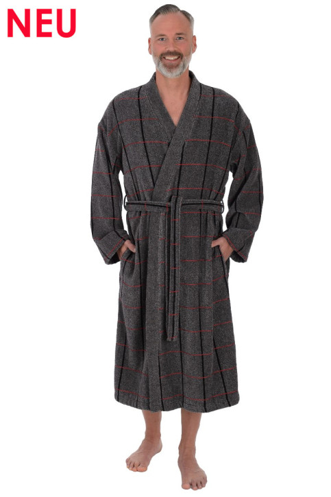 wewofashion by Otto Werner 1610 Kimono-Bademantel Herren anthrazit-melange (100% Baumwolle)