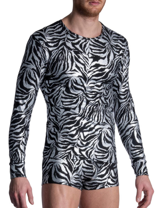 MANSTORE M2105 Nightclub Long Sleeves silver/black (95% Polyester, 5% Elasthan)