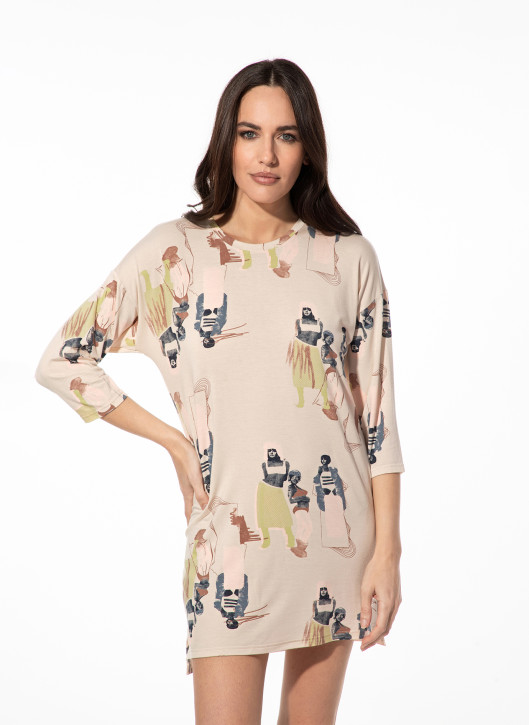 SHORT STORIES 621972 Sleepshirt 3/4-Arm pink whisper/print (47% Baumwolle, 47% Modal, 6% Elasthan)