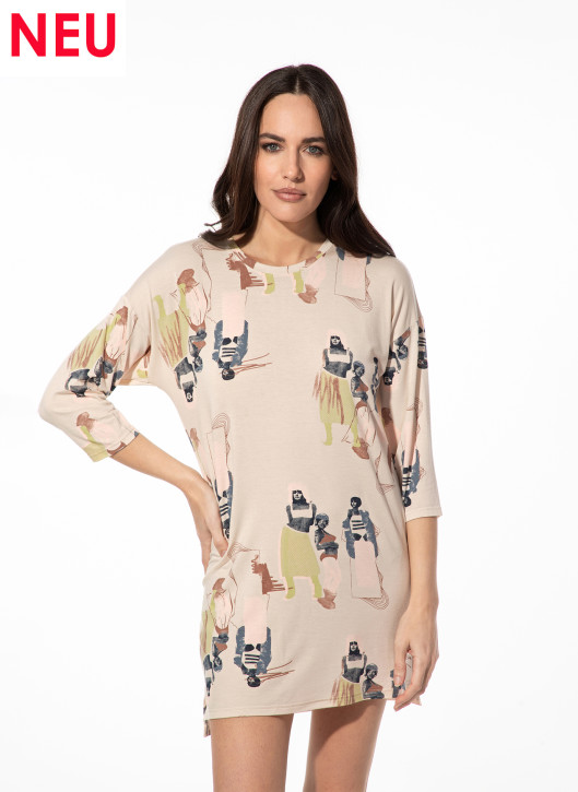 SHORT STORIES 621972 Sleepshirt 3/4-Arm pink whisper/print (47% Baumwolle, 47% Modal, 6% Elasthan)