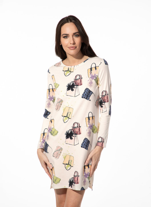 SHORT STORIES 622008 Sleepshirt Langarm antique white/print (47% Baumwolle, 47% Modal, 6% Elasthan)