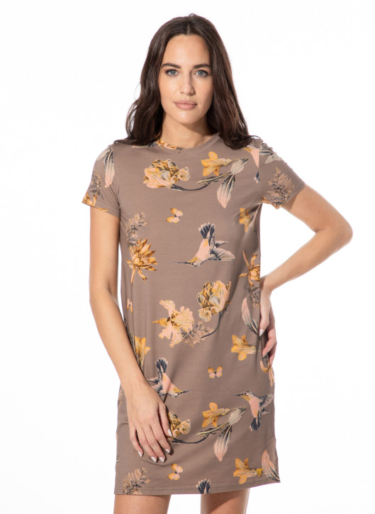SHORT STORIES 622048 Sleepshirt Kurzarm driftwood/print (47% Baumwolle, 47% Modal, 6% Elasthan)