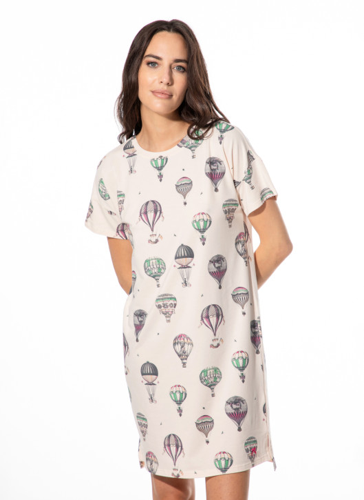 SHORT STORIES 622067 Sleepshirt Kurzarm vanilla cream/print (47% Baumwolle, 47% Modal, 6% Elasthan)
