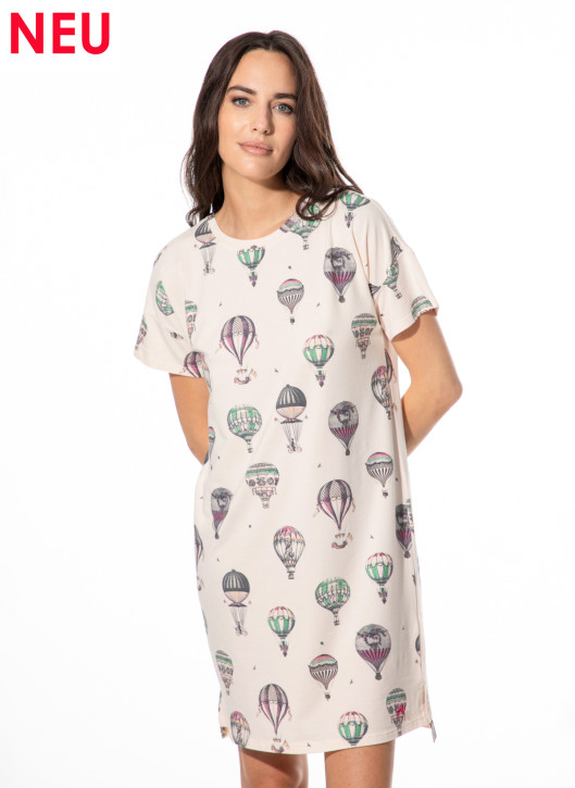 SHORT STORIES 622067 Sleepshirt Kurzarm vanilla cream/print (47% Baumwolle, 47% Modal, 6% Elasthan)
