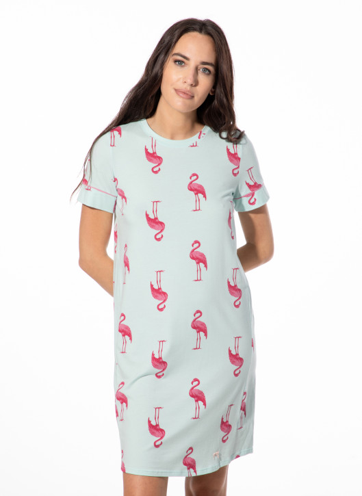 SHORT STORIES 622107 Sleepshirt fair aqua/flamingo print (47% Baumwolle, 47% Modal, 6% Elasthan)