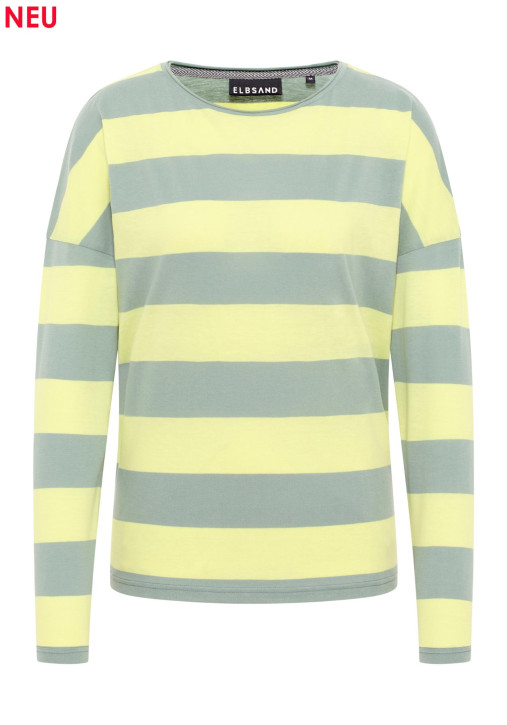 ELBSAND Milia Longsleeve sunny lime+soft sage stripes (50% Baumwolle, 50% Polyester)