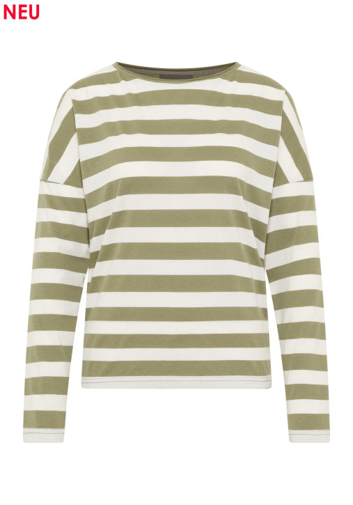 ELBSAND Milia Longsleeve green leaf+cloud white stripes (50% Baumwolle, 50% Polyester)