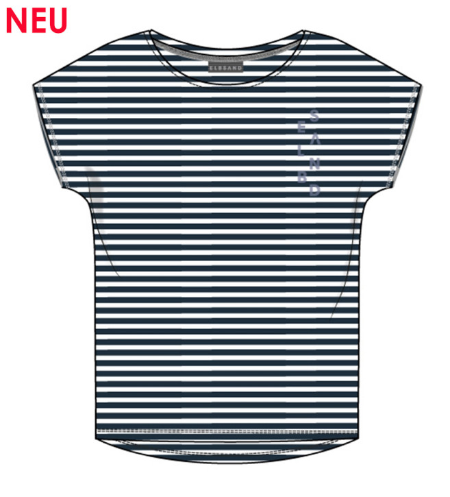 ELBSAND Selma T-Shirt coldwater+bright white stripes (50% Baumwolle, 50% Polyester)