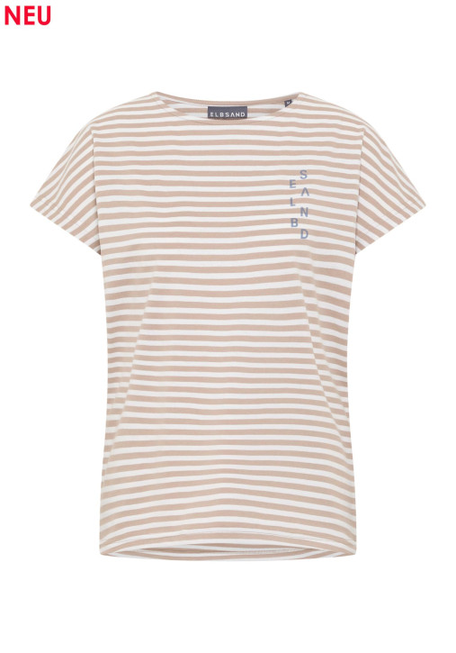 ELBSAND Selma T-Shirt camel+bright white stripes (50% Baumwolle, 50% Polyester)