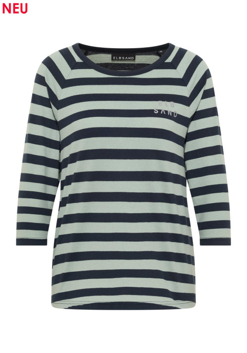ELBSAND Celin T-Shirt silt green+coldwater stripe (50% Baumwolle, 50% Polyester)