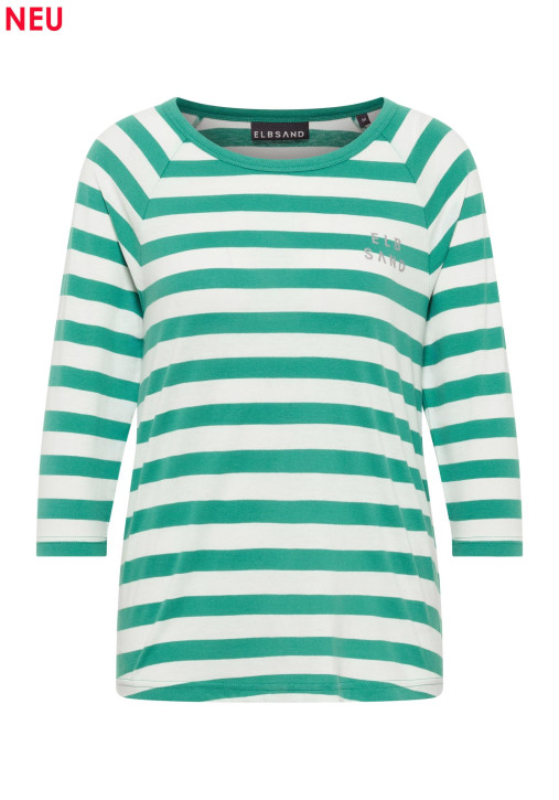 ELBSAND Celin T-Shirt malachite+cloud white stripe (50% Baumwolle, 50% Polyester)