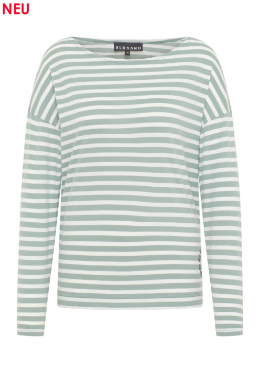 ELBSAND Tooske Longsleeve soft sage+ cloud white stripes (50% Baumwolle, 50% Polyester)