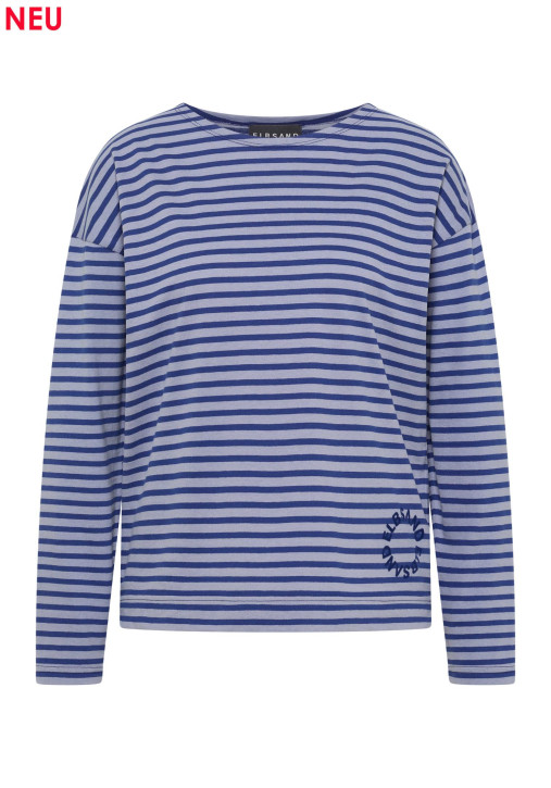 ELBSAND Tooske Longsleeve sky haze + electric blue stripes (50% Baumwolle, 50% Polyester)