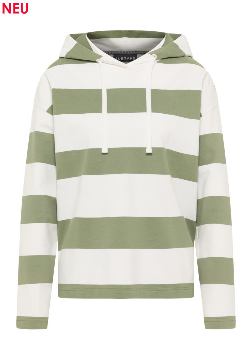 ELBSAND Eydis Hoodie green leaf+cloud white stripes (95% Baumwolle, 5% Elasthan)