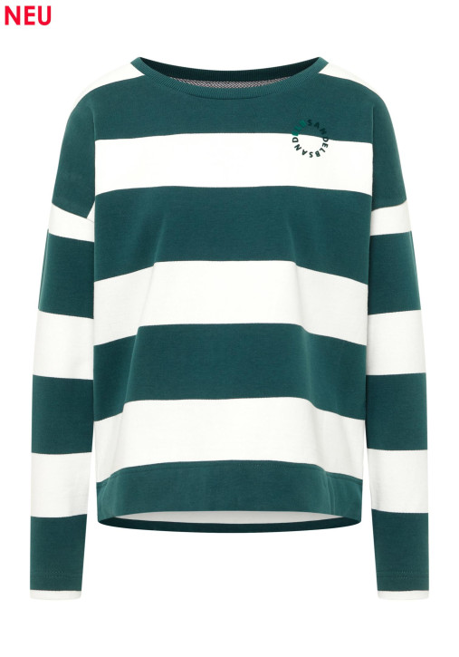 ELBSAND Hilma Sweatshirt dark ivy+cloud white stripe (100% Baumwolle)