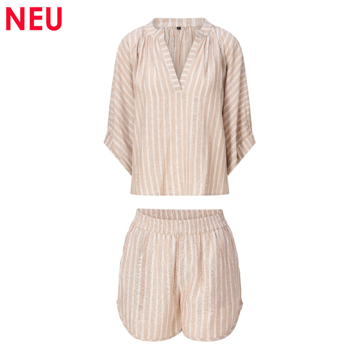 LingaDore Beachwear 8231 Set Top+Shorts dark beige stripes (100% Viskose)