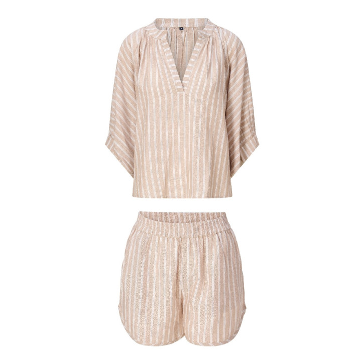 LingaDore Beachwear 8231 Set Top+Shorts dark beige stripes (100% Viskose)