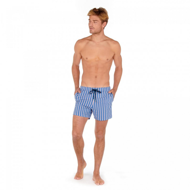 HOM Plaisance Beach Boxer blue/white stripes (51% Baumwolle, 49% Polyamid)