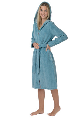 wewofashion by Otto Werner 4026 Bademantel "Bamboo" Damen blue (40% Polyester, 30% Baumwolle, 30% Viskose) L