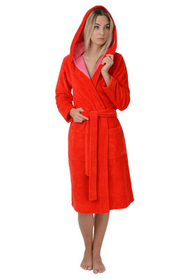 wewofashion by Otto Werner 4110 Bademantel Damen fire red (60% Baumwolle, 40% Polyester) S