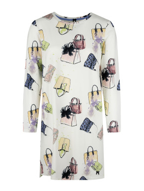 SHORT STORIES 622008 Sleepshirt Langarm antique white/print (47% Baumwolle, 47% Modal, 6% Elasthan) L