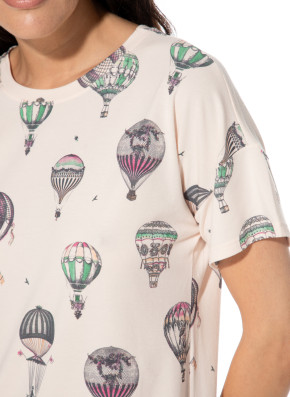 SHORT STORIES 622067 Sleepshirt Kurzarm vanilla cream/print (47% Baumwolle, 47% Modal, 6% Elasthan) XS