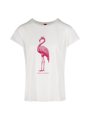 SHORT STORIES 622108 T-Shirt white pebble/flamingo print (47% Baumwolle, 47% Modal, 6% Elasthan) S