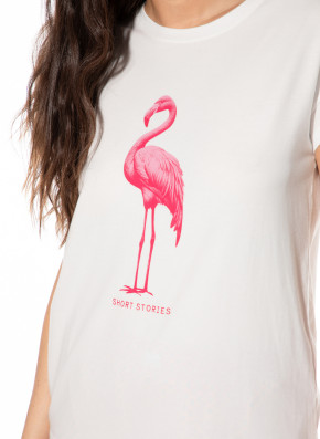SHORT STORIES 622108 T-Shirt white pebble/flamingo print (47% Baumwolle, 47% Modal, 6% Elasthan) L