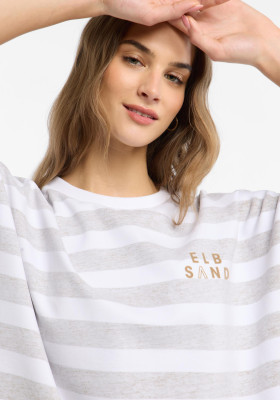 ELBSAND Gry T-Shirt camel/bright white stripes (95% Baumwolle, 5% Elasthan) M
