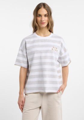 ELBSAND Gry T-Shirt camel/bright white stripes (95% Baumwolle, 5% Elasthan) XS