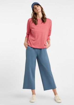 ELBSAND Veera T-Shirt 3/4-Arm barberry/cloud white stripes (50% Baumwolle, 50% Polyester) M