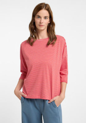 ELBSAND Veera T-Shirt 3/4-Arm barberry/cloud white stripes (50% Baumwolle, 50% Polyester) S
