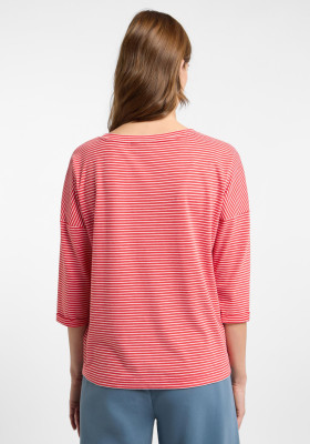 ELBSAND Veera T-Shirt 3/4-Arm barberry/cloud white stripes (50% Baumwolle, 50% Polyester) S