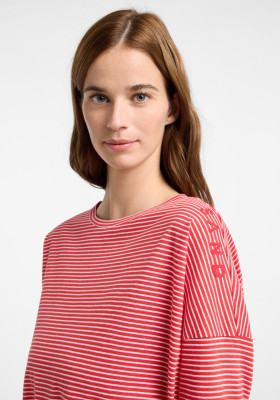 ELBSAND Veera T-Shirt 3/4-Arm barberry/cloud white stripes (50% Baumwolle, 50% Polyester) XL