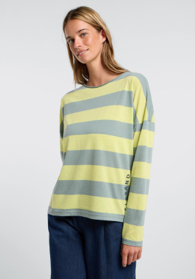 ELBSAND Milia Longsleeve sunny lime+soft sage stripes (50% Baumwolle, 50% Polyester) M