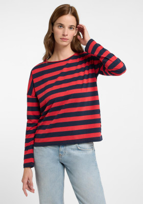 ELBSAND Milia Longsleeve coldwater+barberry stripes (50% Baumwolle, 50% Polyester) S