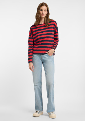 ELBSAND Milia Longsleeve coldwater+barberry stripes (50% Baumwolle, 50% Polyester) L