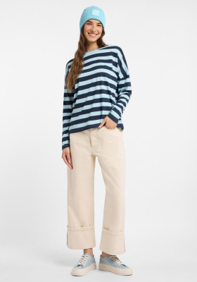 ELBSAND Milia Longsleeve coldwater+wave blue stripes (50% Baumwolle, 50% Polyester) L