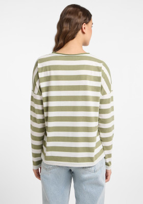 ELBSAND Milia Longsleeve green leaf+cloud white stripes (50% Baumwolle, 50% Polyester) M