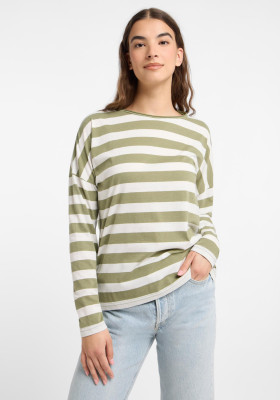 ELBSAND Milia Longsleeve green leaf+cloud white stripes (50% Baumwolle, 50% Polyester) S