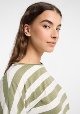 ELBSAND Milia Longsleeve green leaf+cloud white stripes (50% Baumwolle, 50% Polyester) S