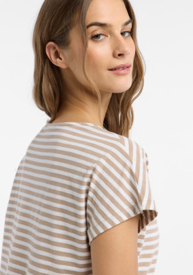 ELBSAND Selma T-Shirt camel+bright white stripes (50% Baumwolle, 50% Polyester) M