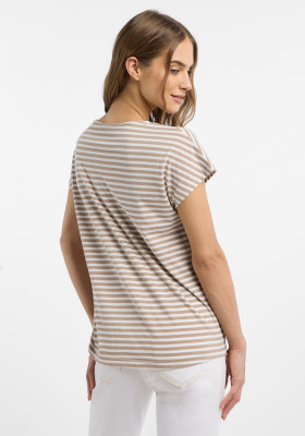 ELBSAND Selma T-Shirt camel+bright white stripes (50% Baumwolle, 50% Polyester) XS