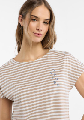 ELBSAND Selma T-Shirt camel+bright white stripes (50% Baumwolle, 50% Polyester) XS