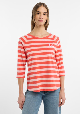 ELBSAND Celin T-Shirt grenadine+papaya stripe (50% Baumwolle, 50% Polyester) M