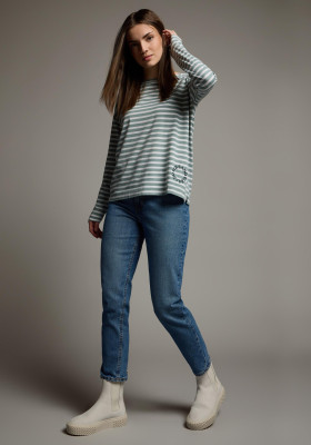 ELBSAND Tooske Longsleeve soft sage+ cloud white stripes (50% Baumwolle, 50% Polyester) S