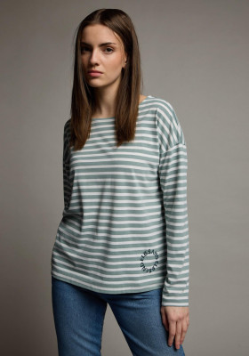 ELBSAND Tooske Longsleeve soft sage+ cloud white stripes (50% Baumwolle, 50% Polyester) M