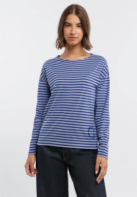 ELBSAND Tooske Longsleeve sky haze + electric blue stripes (50% Baumwolle, 50% Polyester) XXL