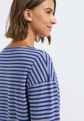 ELBSAND Tooske Longsleeve sky haze + electric blue stripes (50% Baumwolle, 50% Polyester) M