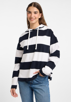 ELBSAND Eydis Hoodie cold water+cloud white stripes (95% Baumwolle, 5% Elasthan) L